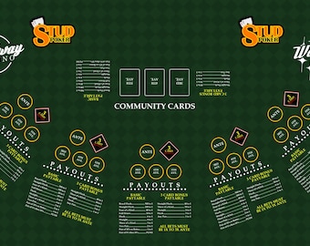 Stud Poker Table Layout, Professional Gaming Mat, Forest Green Vinyl, Mississippi Stud Vegas Style, 54in x 32in, FELT or VINYL Option!