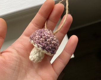 MUSHROOM ORNAMENT : mini hanging mushroom / crocheted mushroom trinket  / mycology gift