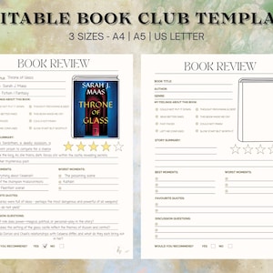 Book Club Book Review Template  | Printable + Fillable | Book Tracker | Bookish Reviews