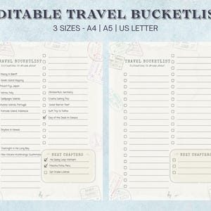 Lista de desejos de viagem vintage | PDF para impressão e edição | A4, A5 e carta EUA