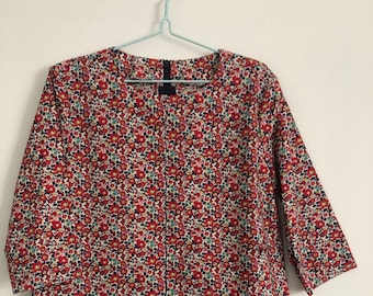 Miss Liberty's Floral Red - Pleat Front top- handmade - Melissa M - New Zealand