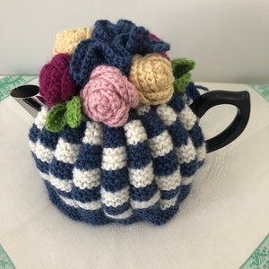 Retro hand knitted Tea Cosy crocheted rosette flowers Nz Available for Immediate Shipping image 9