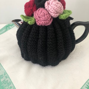 Retro hand knitted Tea Cosy crocheted rosette flowers Nz Available for Immediate Shipping image 10