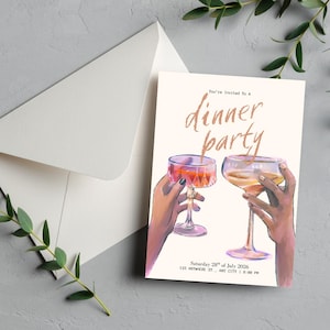 Invito a cena, invito a cocktail party disegnato a mano, modello di invito per evento modificabile, invito per compleanno, cena e drink