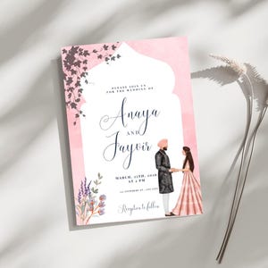 Elegante indische Punjabi-Hochzeitseinladung | Traditionelle hinduistische Hochzeitskarte | Digital bearbeitbare Einladung | Jaipur-Palast-Thema