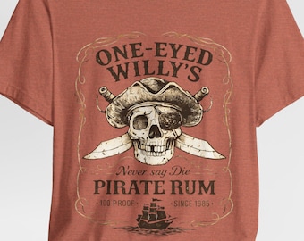 One-Eyed Willy's Pirate Rum Tee, Goonies Inspired Adventure Movie Shirt