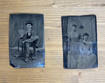 Pair of antique tin type photos