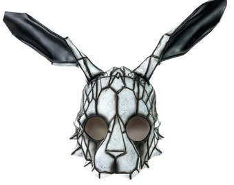 In Stock - Geometric Bunny Leather Mask in Black and White