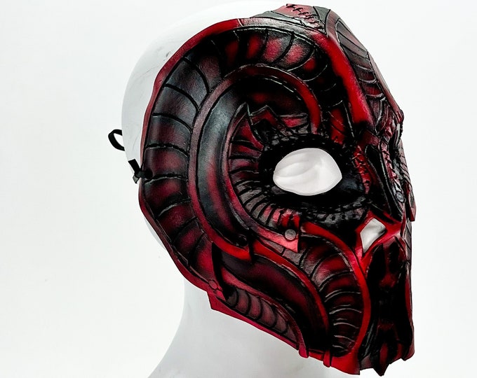 Battle Mask - Handmade Genuine Leather Mask in Red