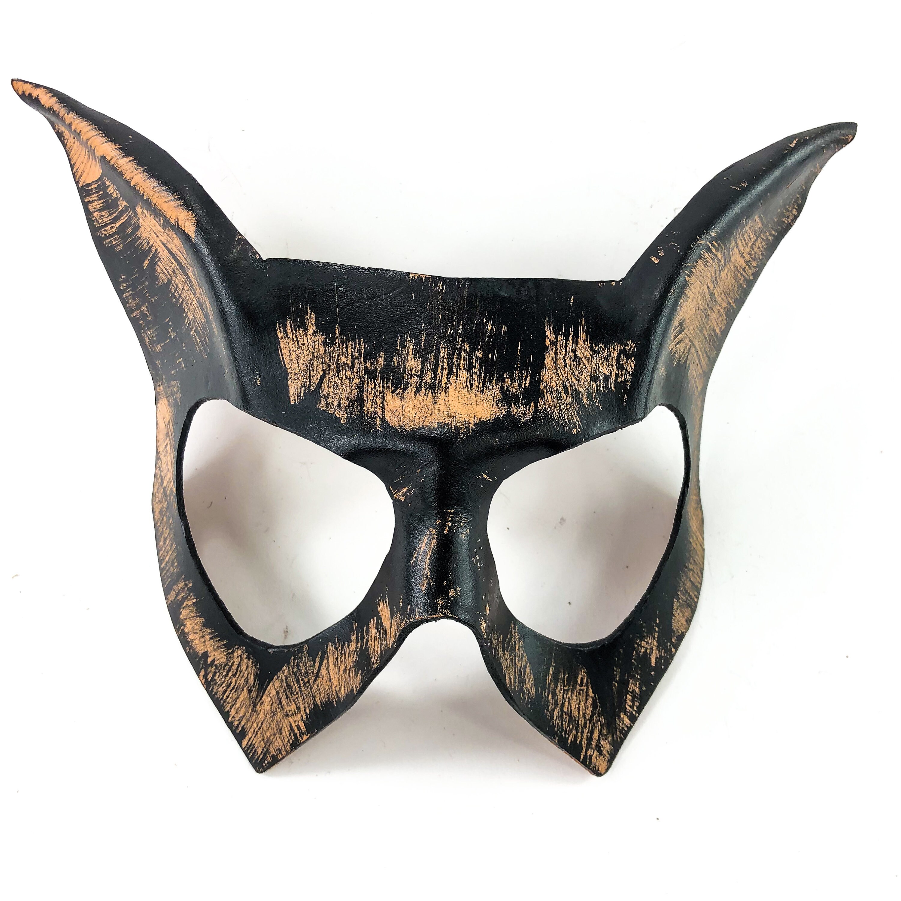 Handmade Genuine Leather Cat Mask in Nude and Black