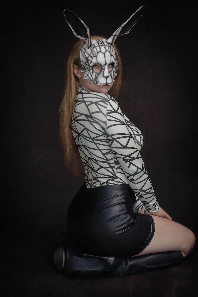 Geometric Bunny Leather Mask in Black and White | Etsy