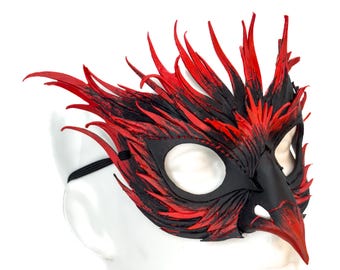Layered Red Phoenix Handmade Genuine Leather Mask