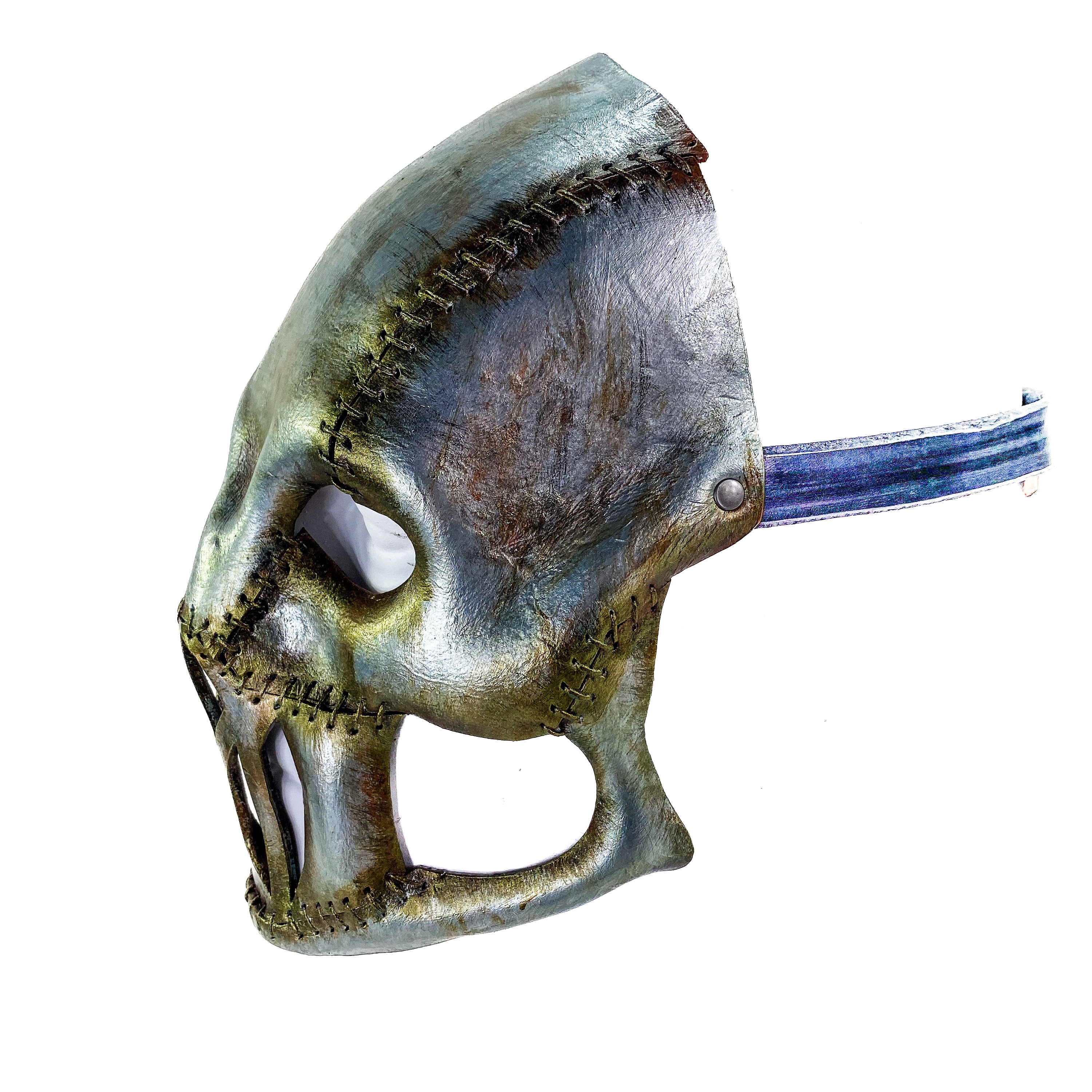 Invader - Genuine Leather Mask in Corroded Metallic Paint