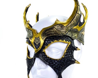 Dragon Crown Eye Mask - Handmade Genuine Leather - Masquerade, Halloween or Cosplay Costume