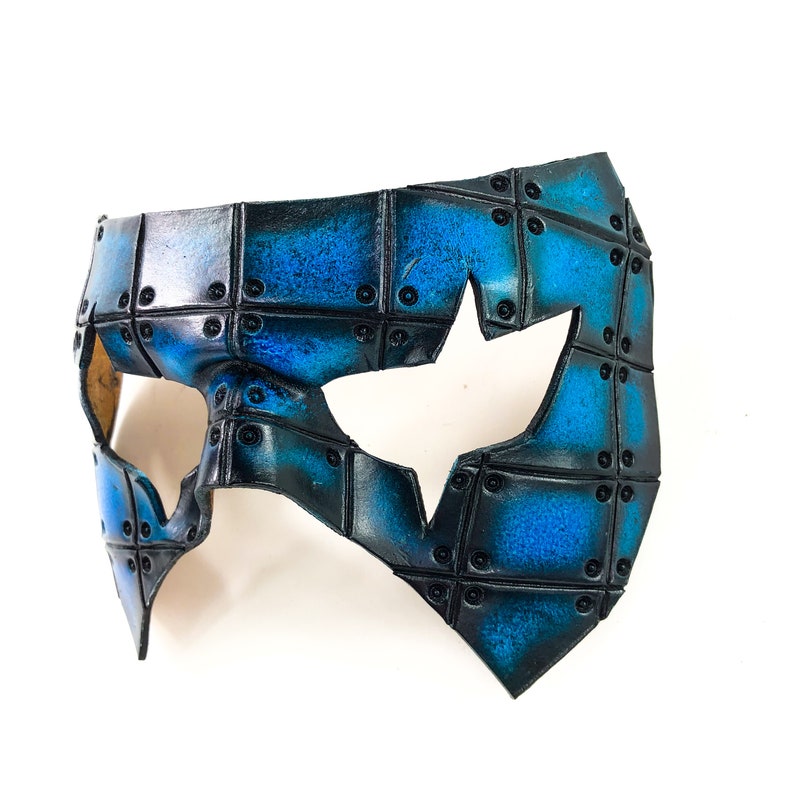 Handmade Genuine Leather Mask in Blue and Black