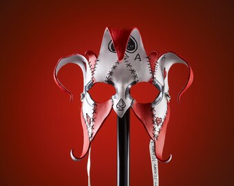 The Joker&#39;s Card-Joker Jester Handmade Genuine Leather Mask in Red
