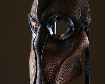 Steampunk Handmade Genuine Leather Mask in Brown for Masquerades Cosplay or Halloween - Man's Past