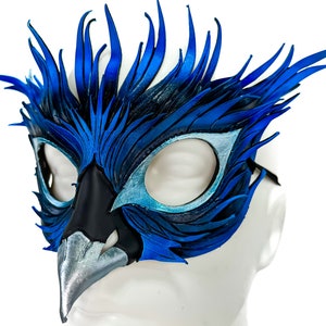 Layered Blue Phoenix Handmade Genuine Leather Mask