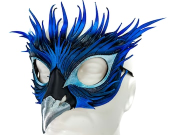 Layered Blue Phoenix Handmade Genuine Leather Mask