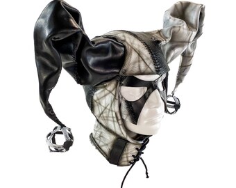 In Stock - Handcrafted Genuine Leather Jester Mask in Black and White