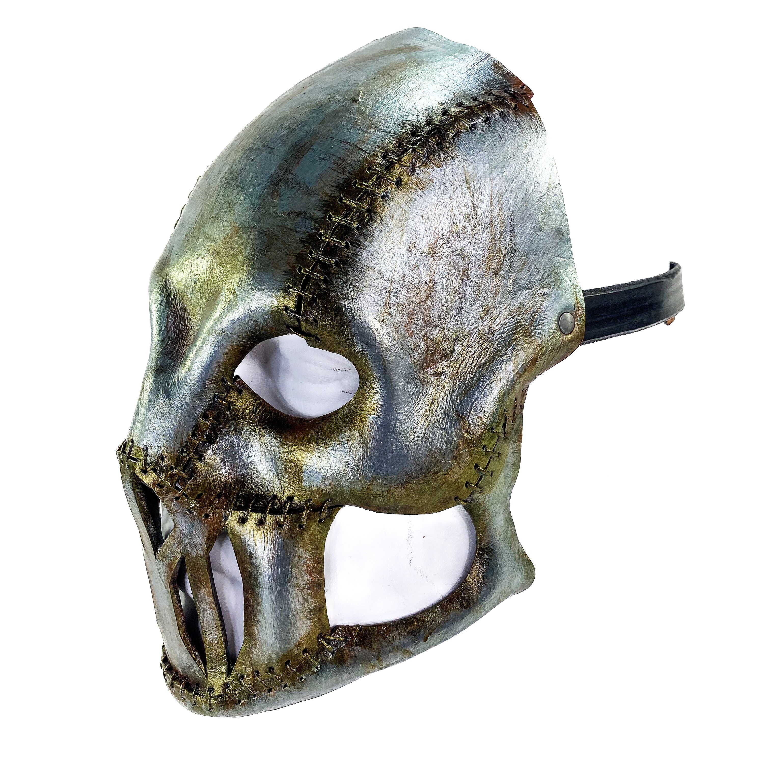 Invader Leather Mask: Corroded Metallic Full Face Cover