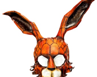 Op voorraad: leren geometrisch konijnenmasker in Sienna