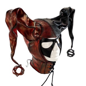 Jester Helmet Genuine Leather Mask in Red and Black