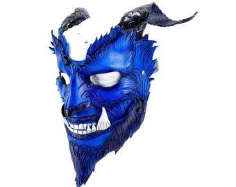 Das Biest - Handgemachte Echtleder Maske mit Hörnern in Naturfarben