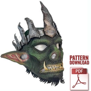 Utskrivbart mönster för goblin-/orkmask med instruktionsguide