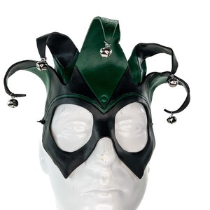 Handmade Genuine Leather Five Point Jester Mask in Green and Black