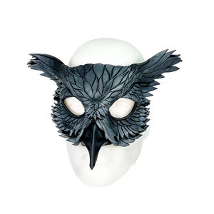 Layered Horned Owl Handmade Genuine Leather Mask in Metallic