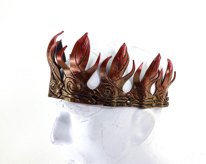 Masquerade Crown of Handmade Genuine Leather in  Gold and red gradient