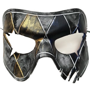 Harlequin Handmade Genuine Leather Mask in Blue White Black and Gold