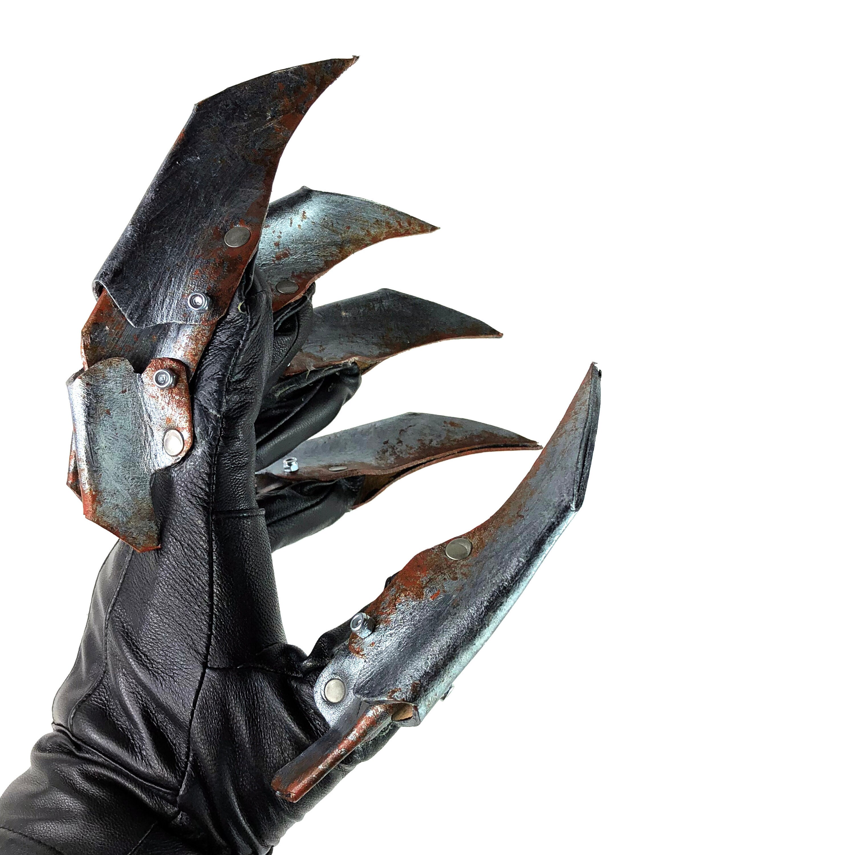 One Set of Two Handcrafted Genuine Leather Gloves with Claws in Rusted 
