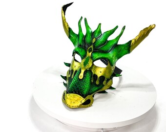Green Ancient Dragon Leather Mask