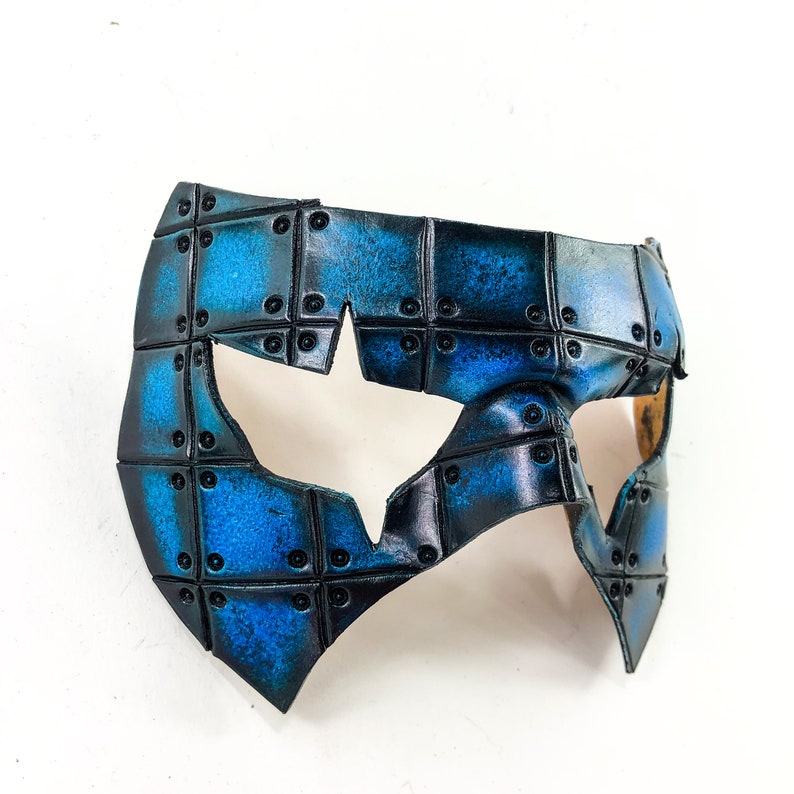 Handmade Genuine Leather Mask in Blue and Black