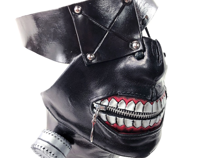 Handcrafted Genuine Leather Zipper Mouth Mask with Elastic Zipper Enclosure
