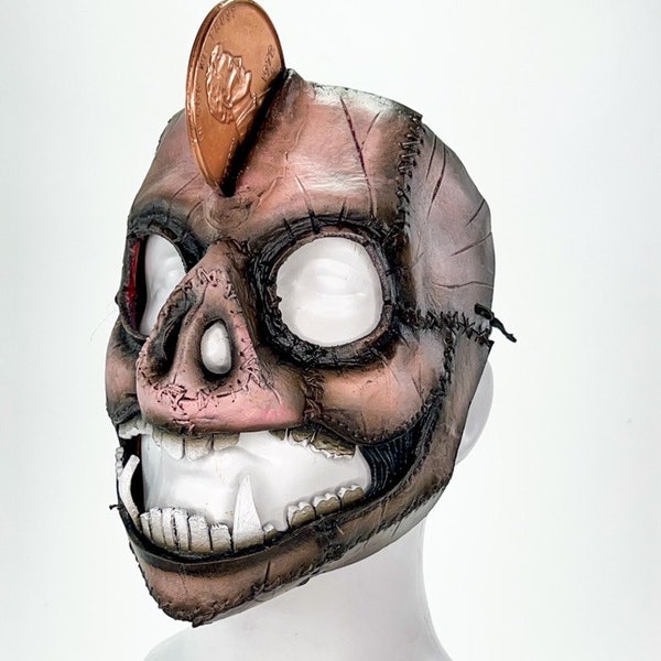 Demented Piggy Bank - Genuine Leather Mask - Real Copper Penny  - Handmade Full Face Cover for Halloween or Performance Costume