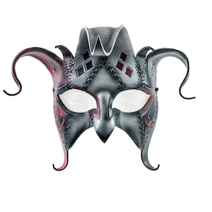 The Joker's Card-Joker Jester Handgefertigte Echtledermaske in Rot