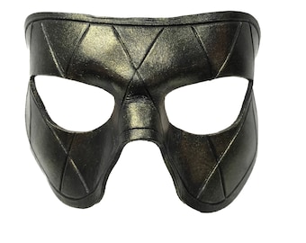 Harlequin Handmade Genuine Leather Mask in Black with Gold Hues