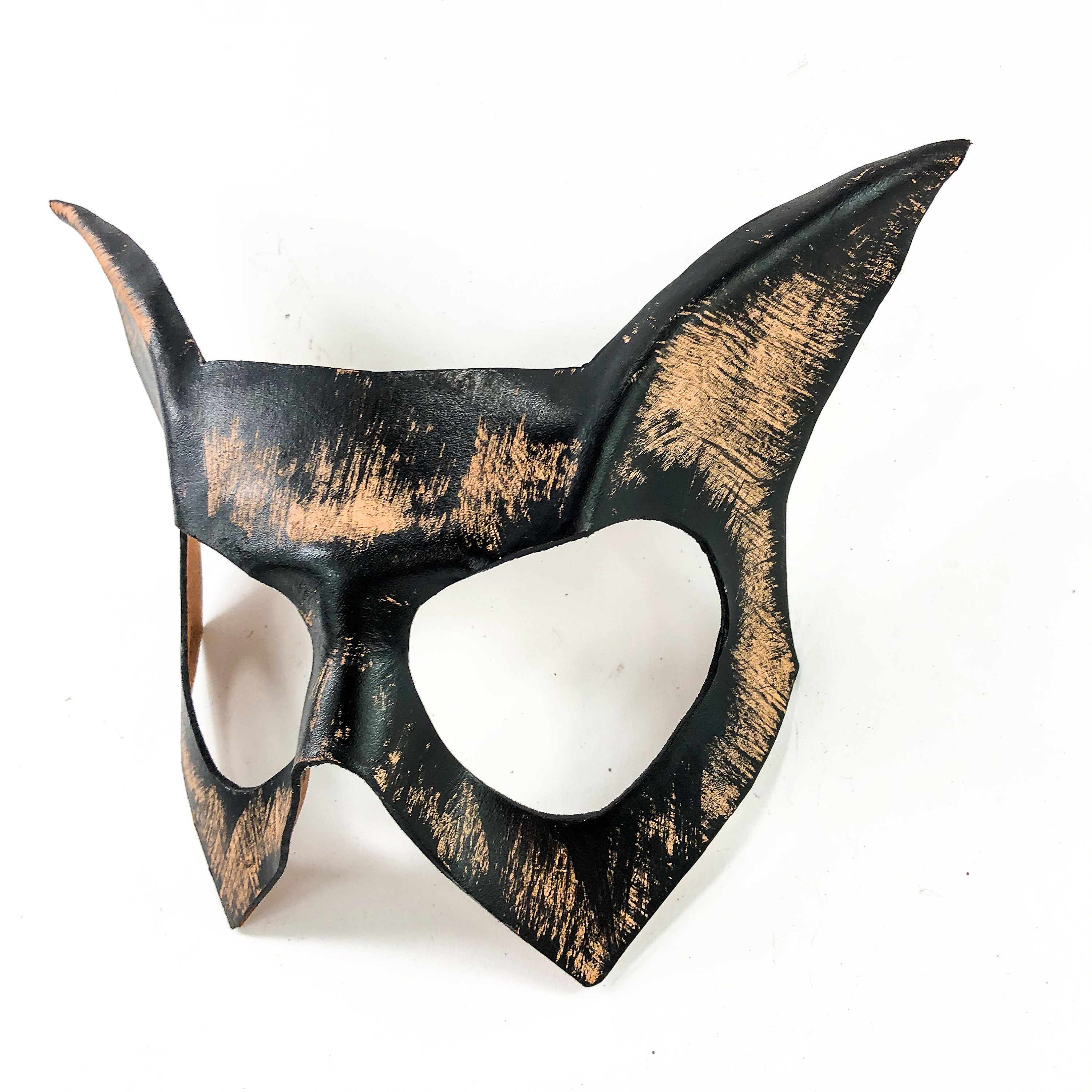 Handmade Genuine Leather Cat Mask in Nude and Black