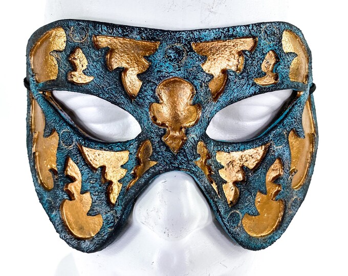 Dual Layer Handmade Genuine Leather Mask in Copper and Blue