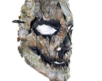 Genuine Leather Mask - Metal Paint -Thick Straps w Velcro Included- Handmade Full Face Cover for Halloween, Performance or Cosplay Costume