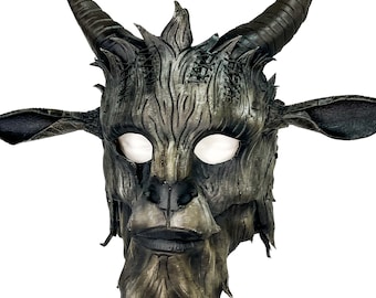 Genuine Leather Mask - Undead Goat - Handmade Full Face Cover for Halloween, Performance or Cosplay Costume