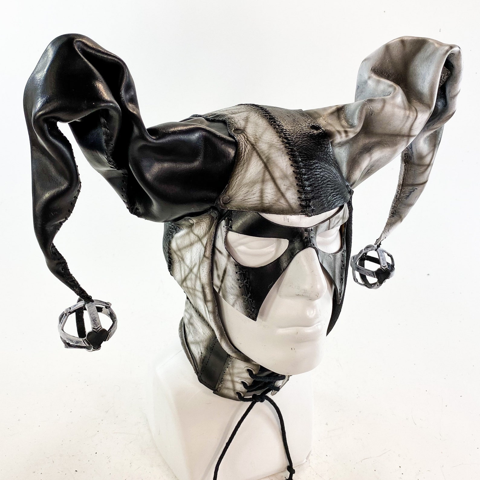 In Stock Handcrafted Genuine Leather Jester Mask in Black - Etsy