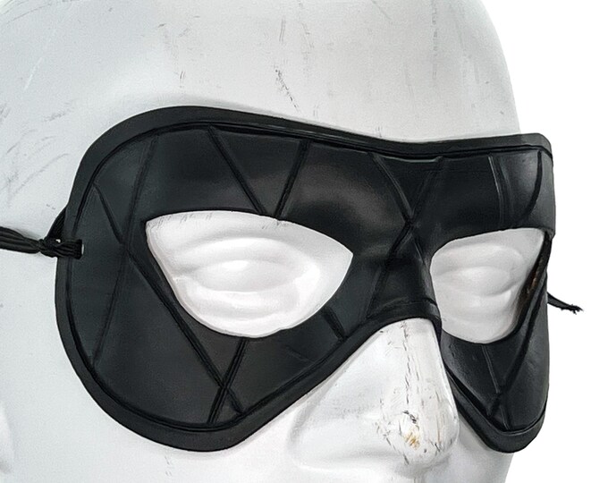 Sleek Harlequin Handmade Genuine Leather Mask in Black for Masquerades Halloween or Cosplay