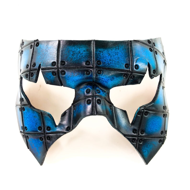 Handmade Genuine Leather Mask in Blue and Black