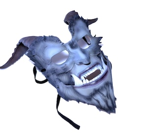 The Beast - Articulating Jaw Handmade Genuine Leather Mask with Horns in Natural Colors