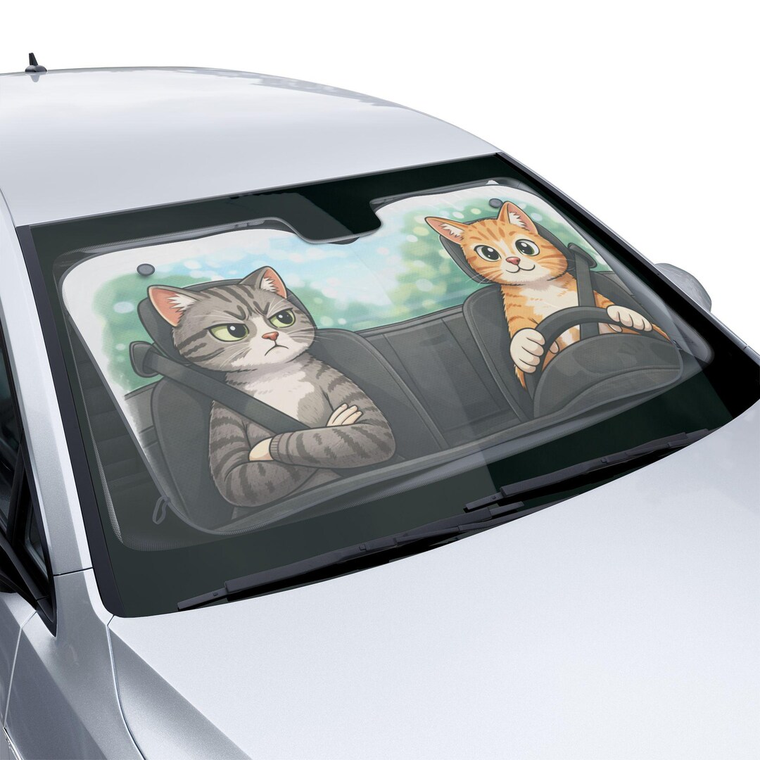 Driving Cats Car Sun Shade | Cute Cat Pair Windshield Sunshade - Etsy