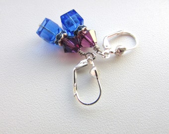 Sapphire Amethyst Earrings Swarovski Earrings Dangle Earrings Drop Earrings Silver Earrings Birthday Free US Shipping